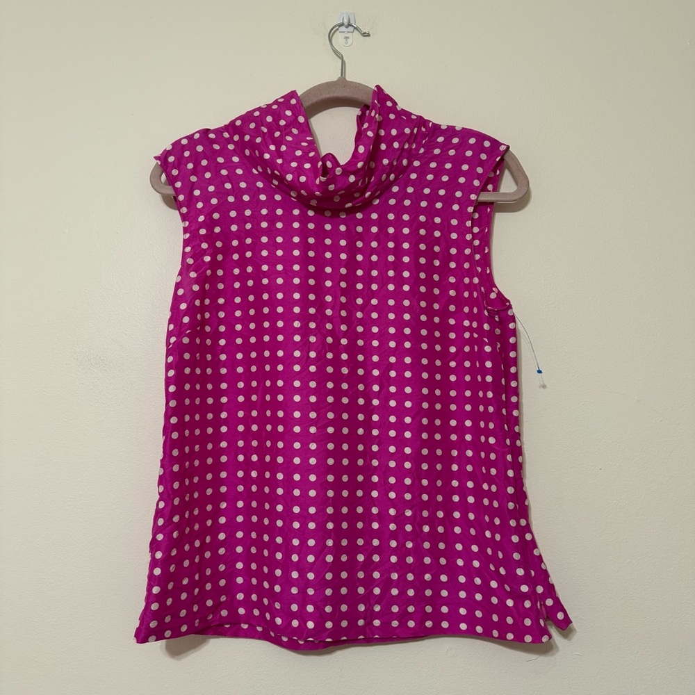 Vintage J. Crew Pink Silk Polka Dot Sleeveless Tie Back Top